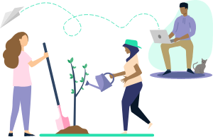 An illustration of 2 women planting a young tree